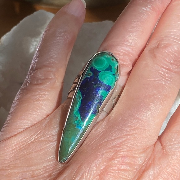 Malachite in Azurite Sterling Talon Ring - Picture 8 of 10